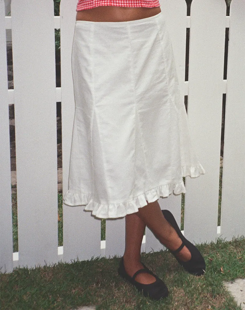 Tausi Pleated Midi Skirt in Off White Linen