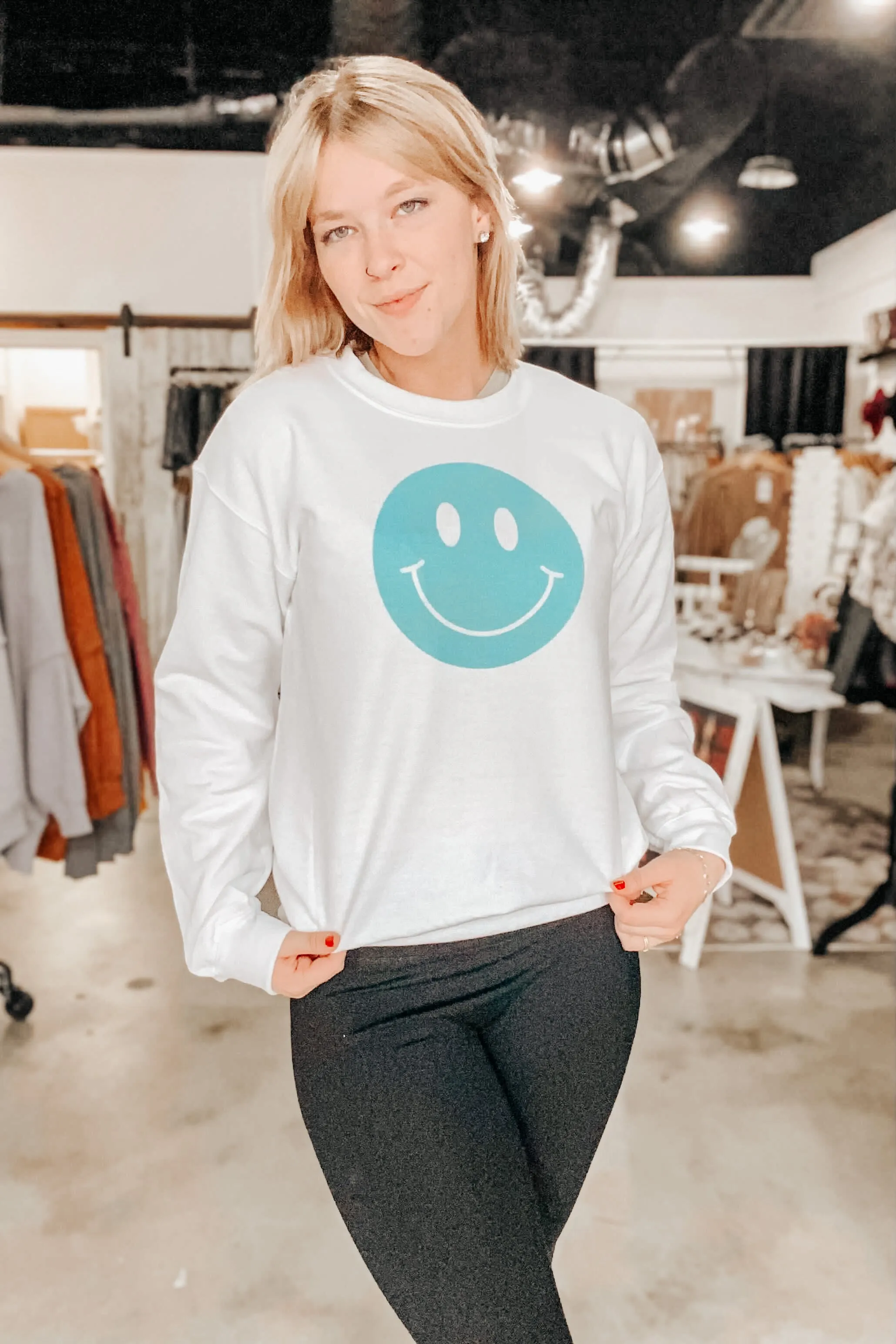 Teal Smile Graphic Sweatshirt