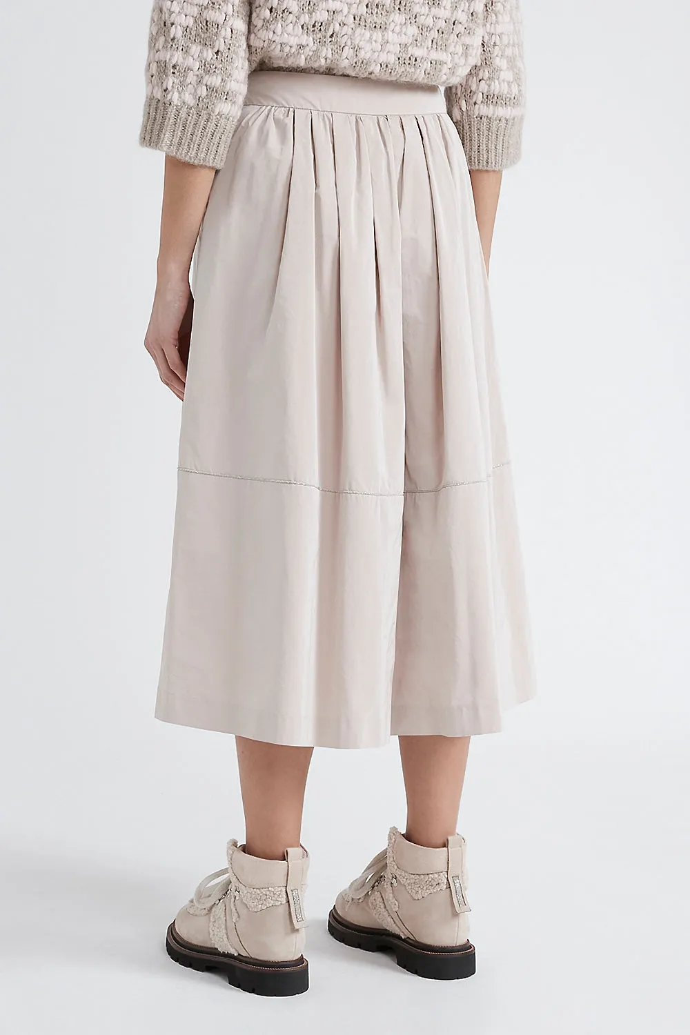 Technical taffeta long pleated skirt