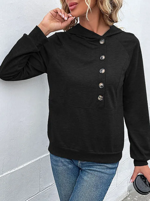 TEEK - Long-Sleeved Hooded Open Button Collar Sweater