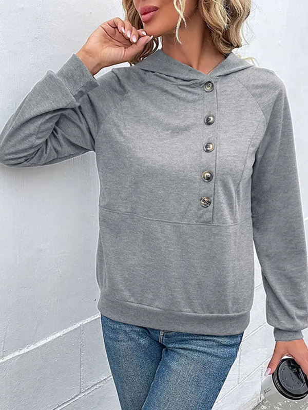 TEEK - Long-Sleeved Hooded Open Button Collar Sweater