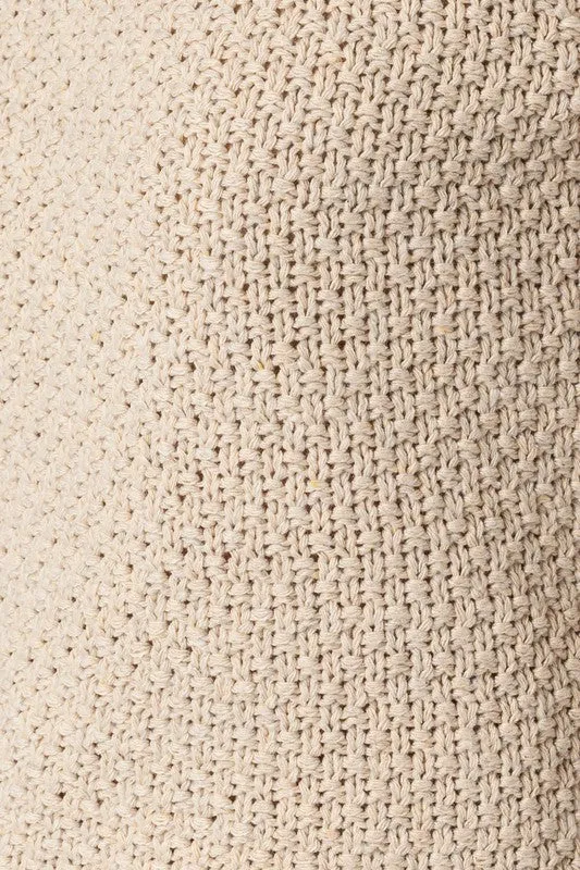 TEEK - Oatmeal Puff Sleeve Round Neck Textured Sweater Top