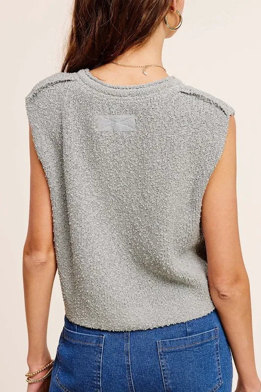 TEEK - Slouchy Cropped Slit Sleeve Sweater Top