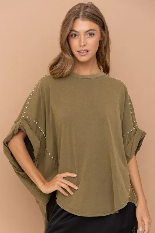 TEEK - Studded Oversized High Low Shirt