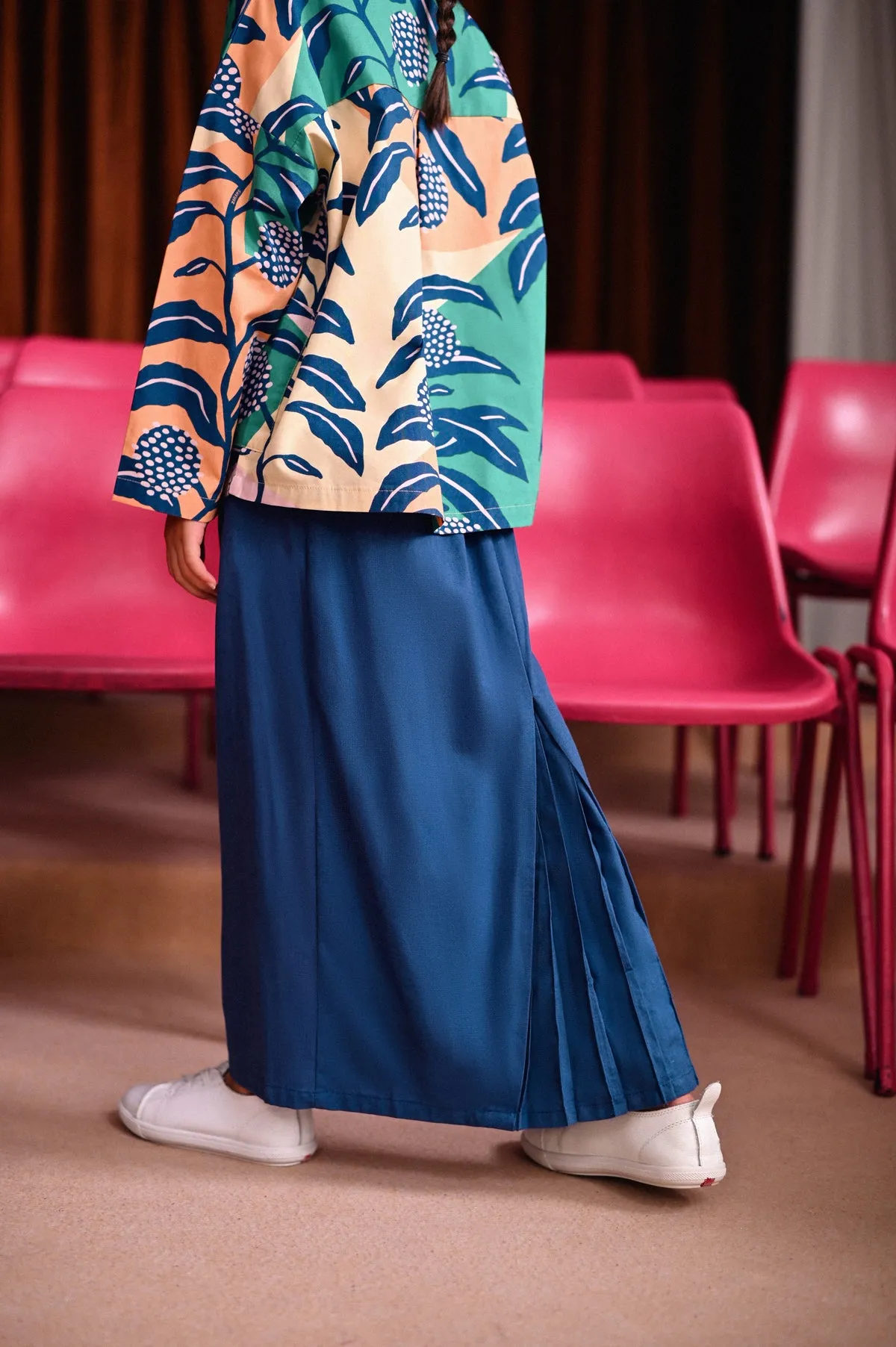 The Dulu Kita Fan Pleats Skirt - Steel Blue