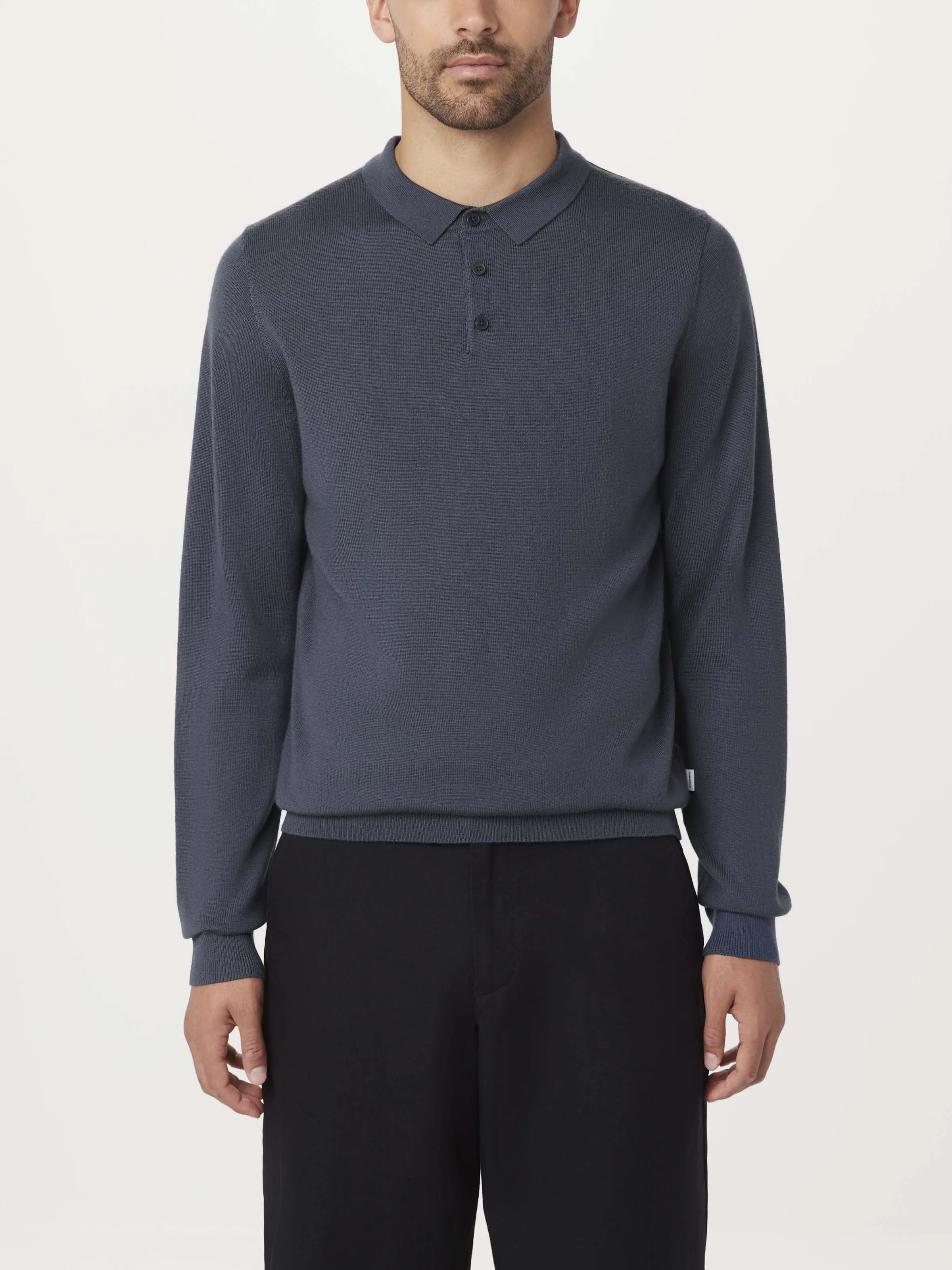 The Merino Polo Sweater in Steel Blue