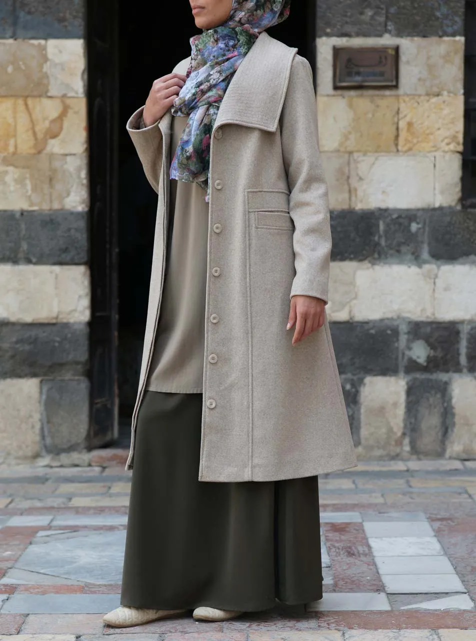 Toptstitched Lapel Wool Coat