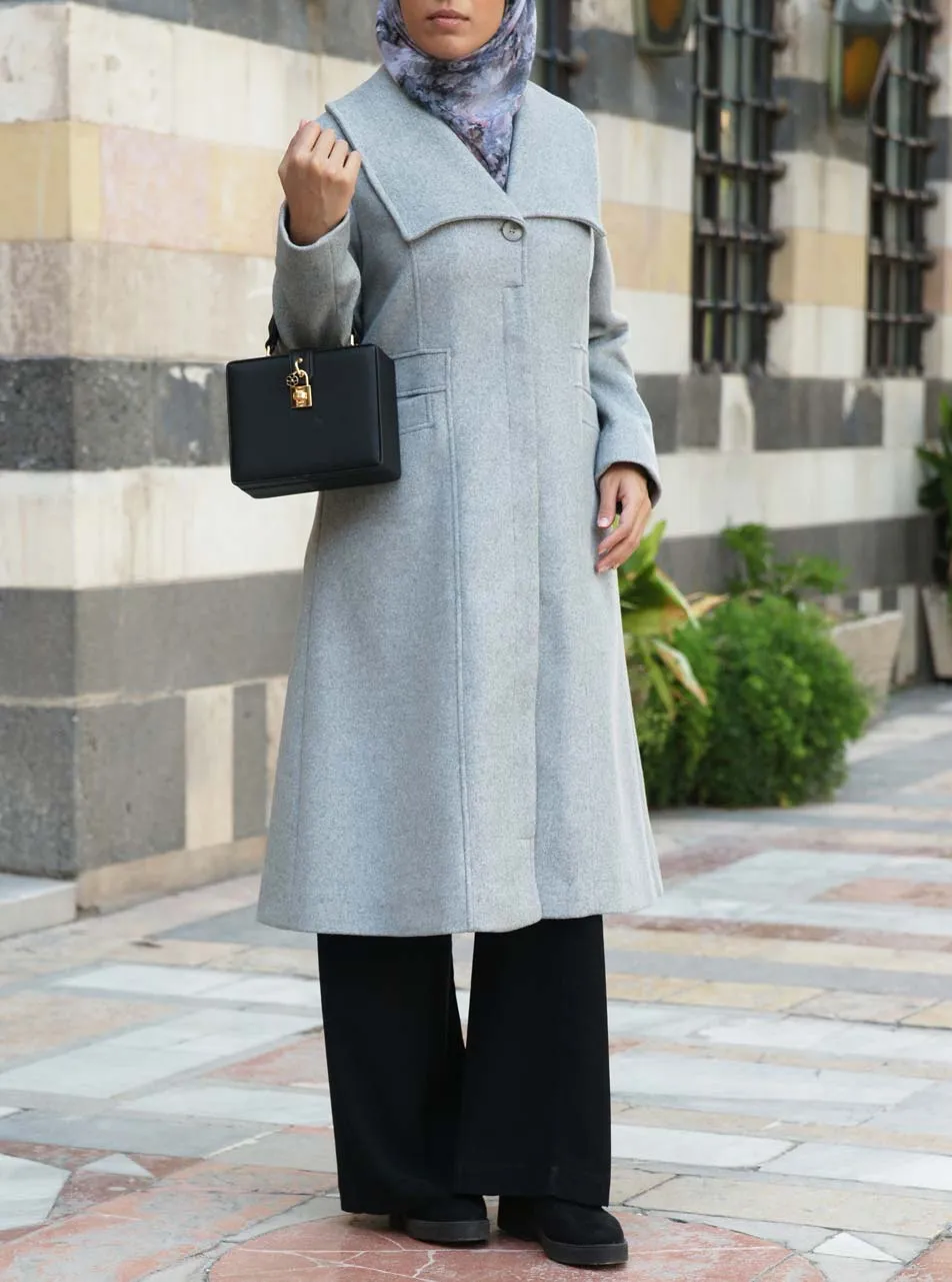 Toptstitched Lapel Wool Coat