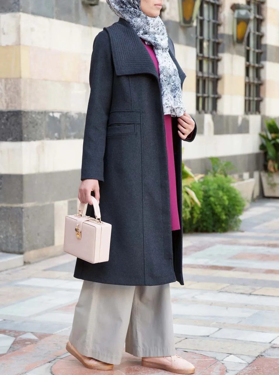 Toptstitched Lapel Wool Coat