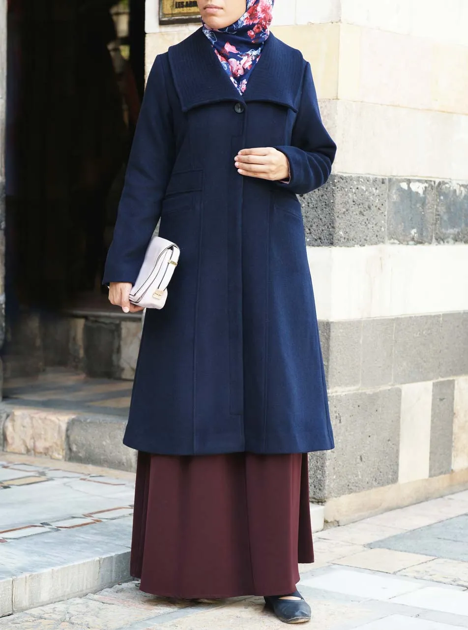 Toptstitched Lapel Wool Coat