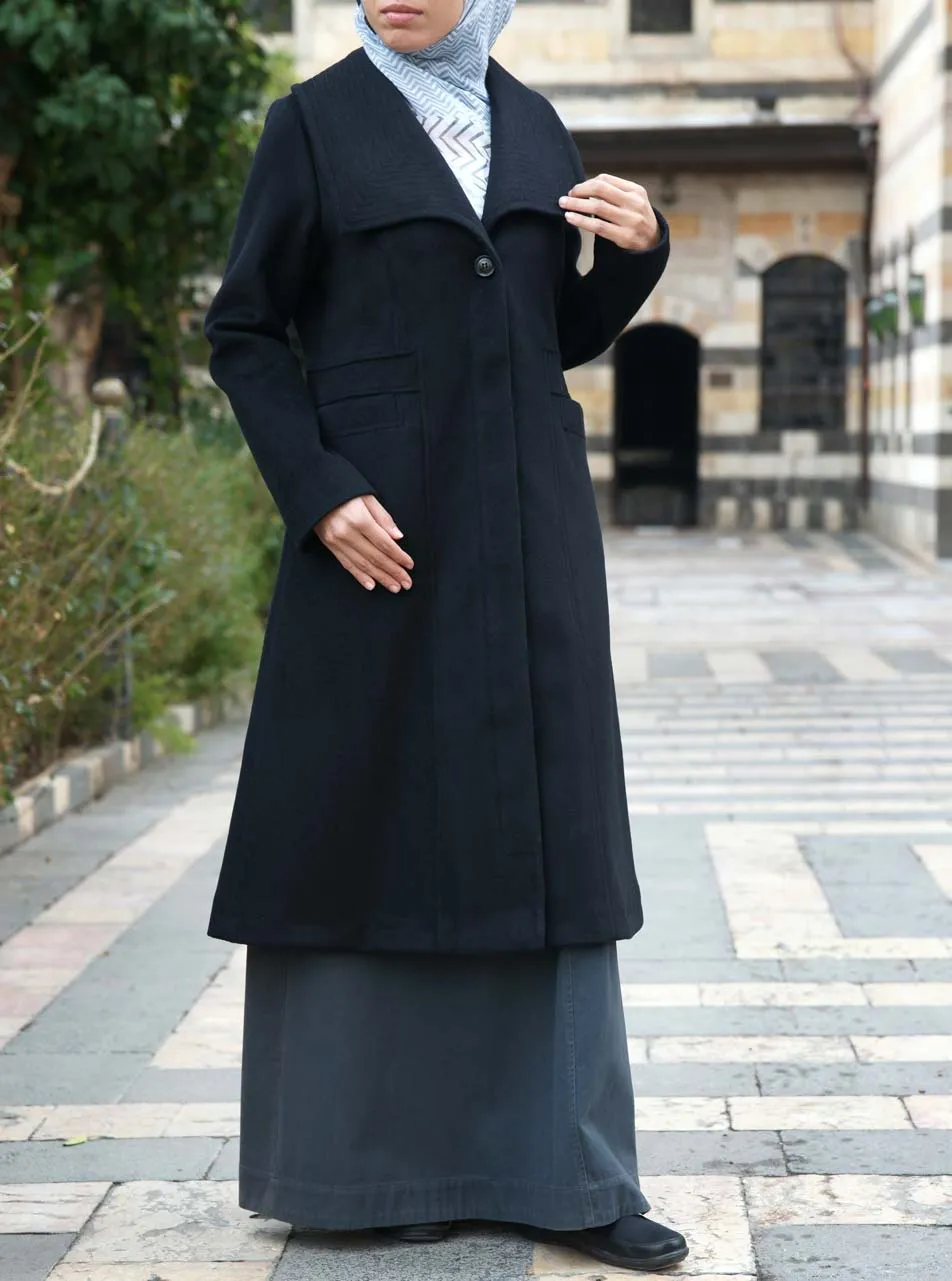 Toptstitched Lapel Wool Coat