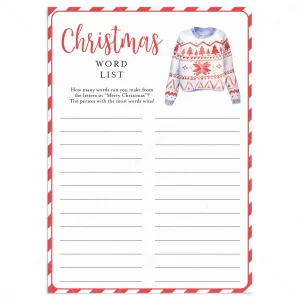 Ugly Sweater Party Activity Word List Printable