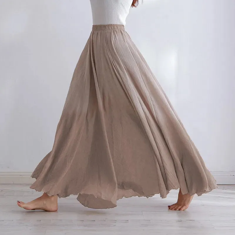 Uniwim High Quality Cotton Linen Maxi Skirt Womens Casual Elastic High Waist Pleated A-Line Beach Skirts Boho Saia Feminina Faldas Jupe