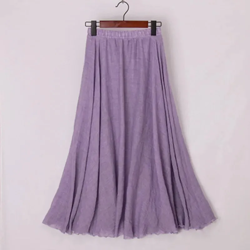 Uniwim High Quality Cotton Linen Maxi Skirt Womens Casual Elastic High Waist Pleated A-Line Beach Skirts Boho Saia Feminina Faldas Jupe