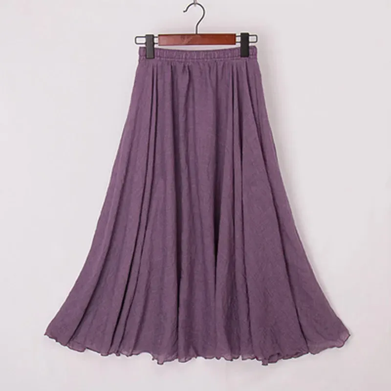 Uniwim High Quality Cotton Linen Maxi Skirt Womens Casual Elastic High Waist Pleated A-Line Beach Skirts Boho Saia Feminina Faldas Jupe