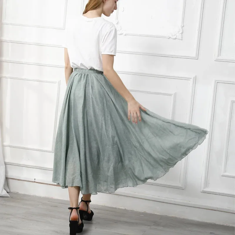 Uniwim High Quality Cotton Linen Maxi Skirt Womens Casual Elastic High Waist Pleated A-Line Beach Skirts Boho Saia Feminina Faldas Jupe