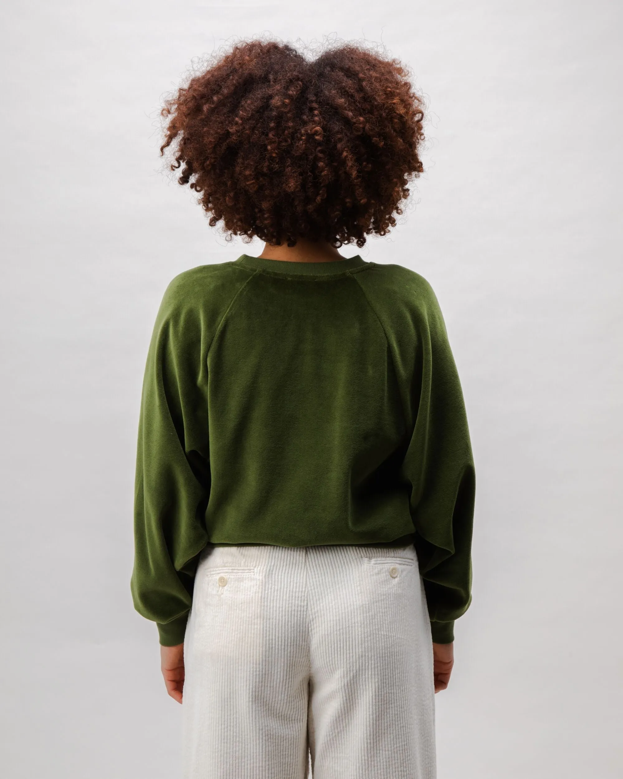 Velvet Raglan Cotton Sweatshirt Green