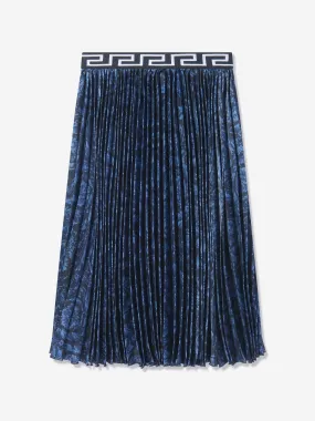 Versace Girls Barocco Pleated Skirt in Navy