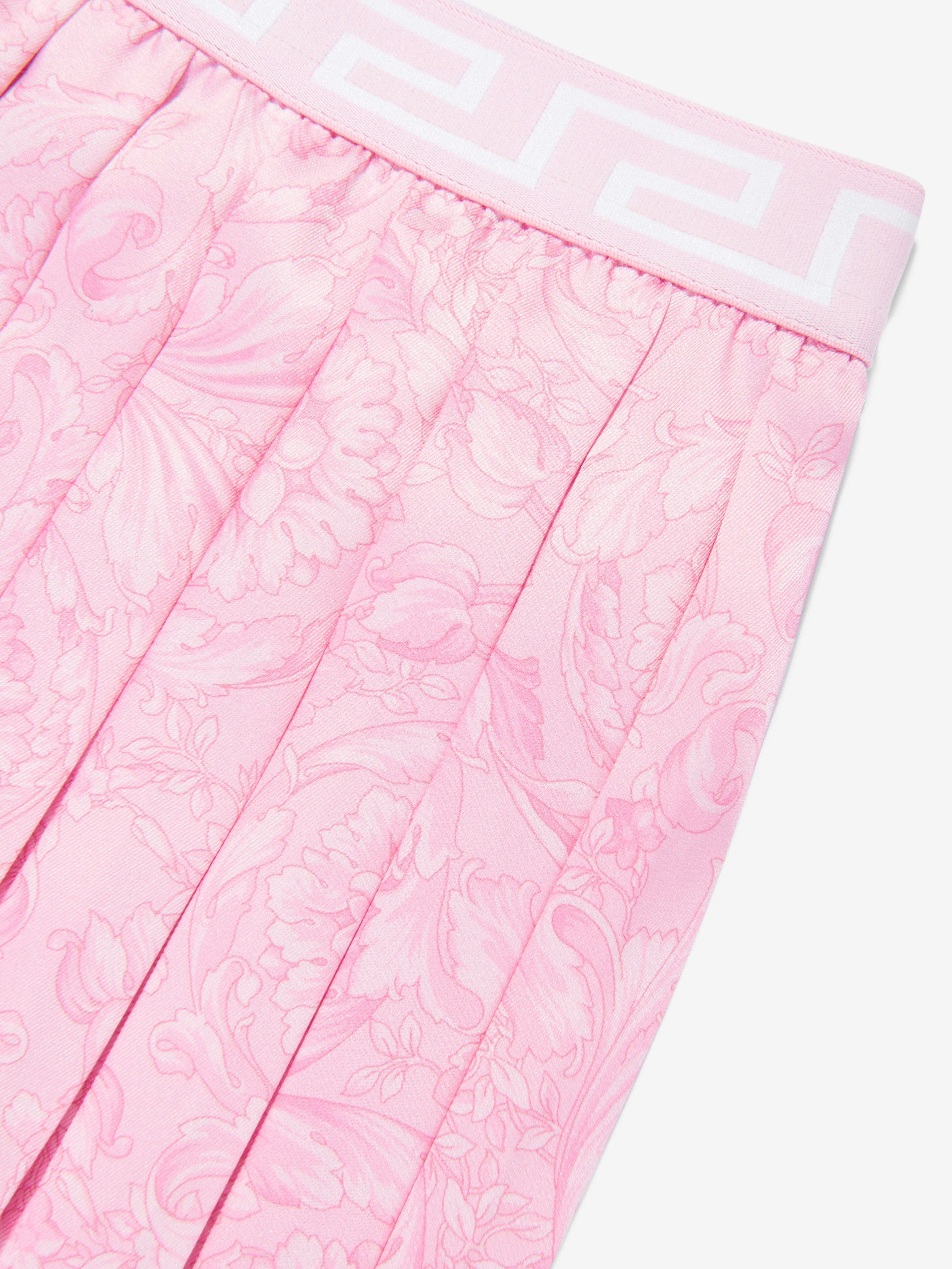 Versace Girls Barocco Pleated Skirt in Pink