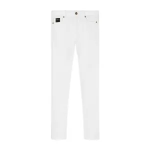 Versace Jeans Couture Gold Tone Hardware Logo White Skinny Fit Denim Jeans