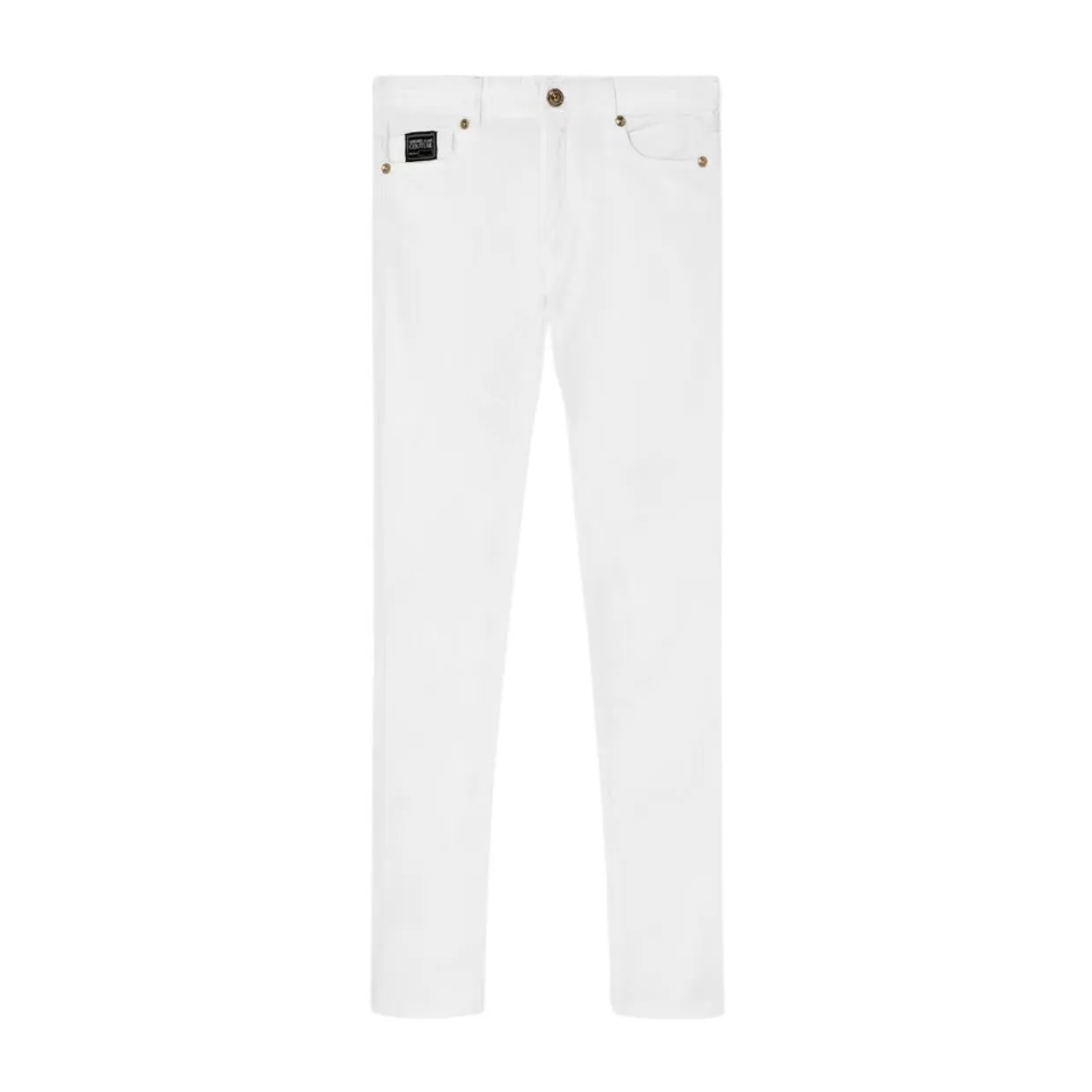 Versace Jeans Couture Gold Tone Hardware Logo White Skinny Fit Denim Jeans