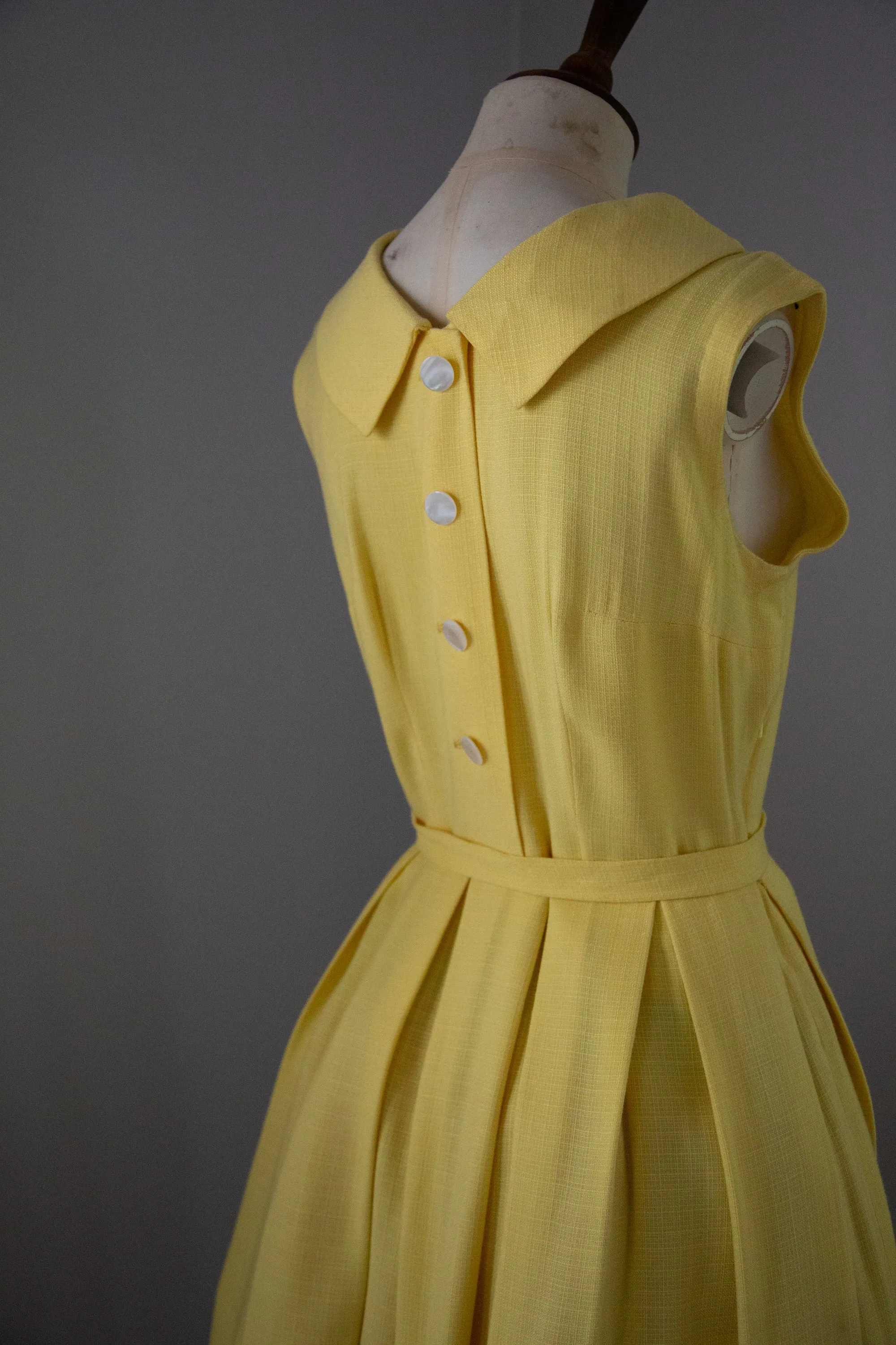 Vintage 1980s does 50s Yellow Linen Dress