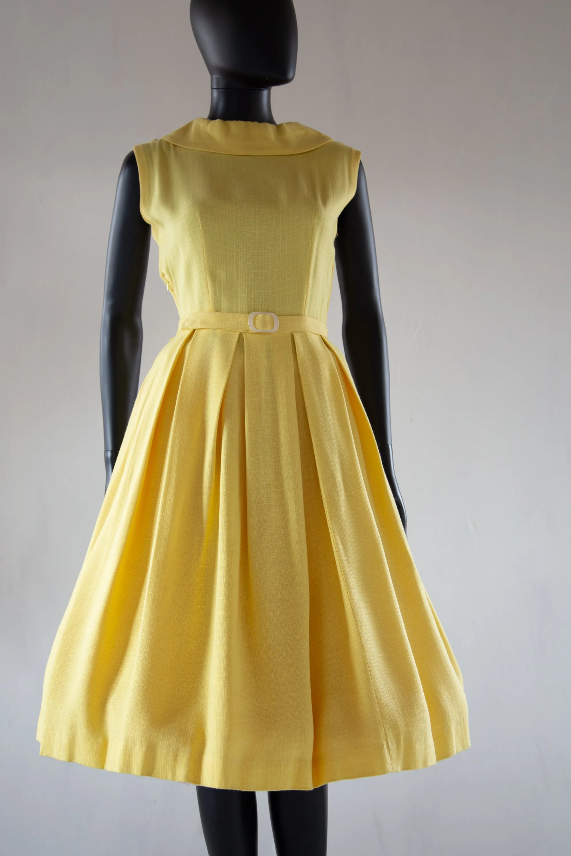 Vintage 1980s does 50s Yellow Linen Dress