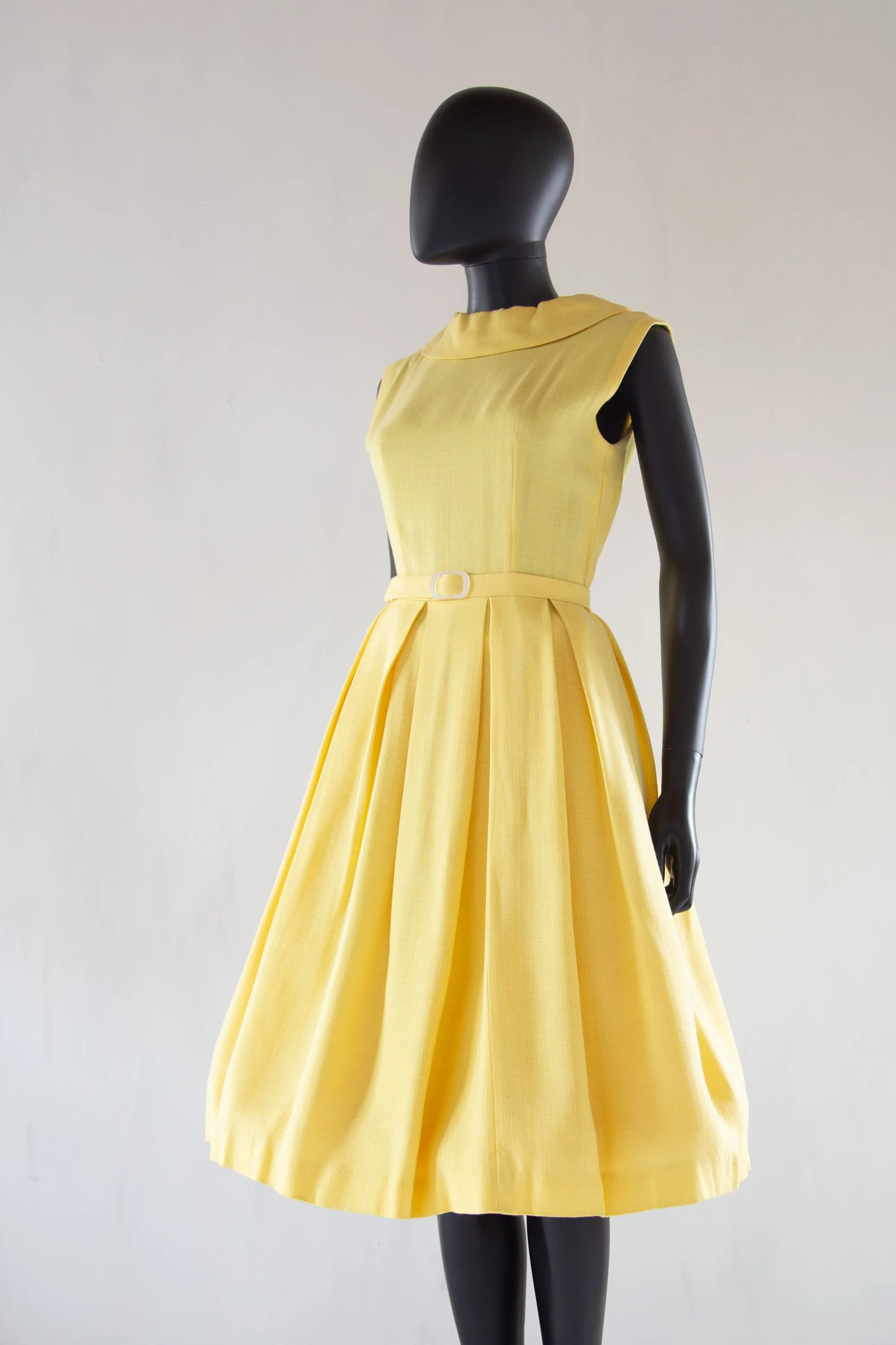 Vintage 1980s does 50s Yellow Linen Dress