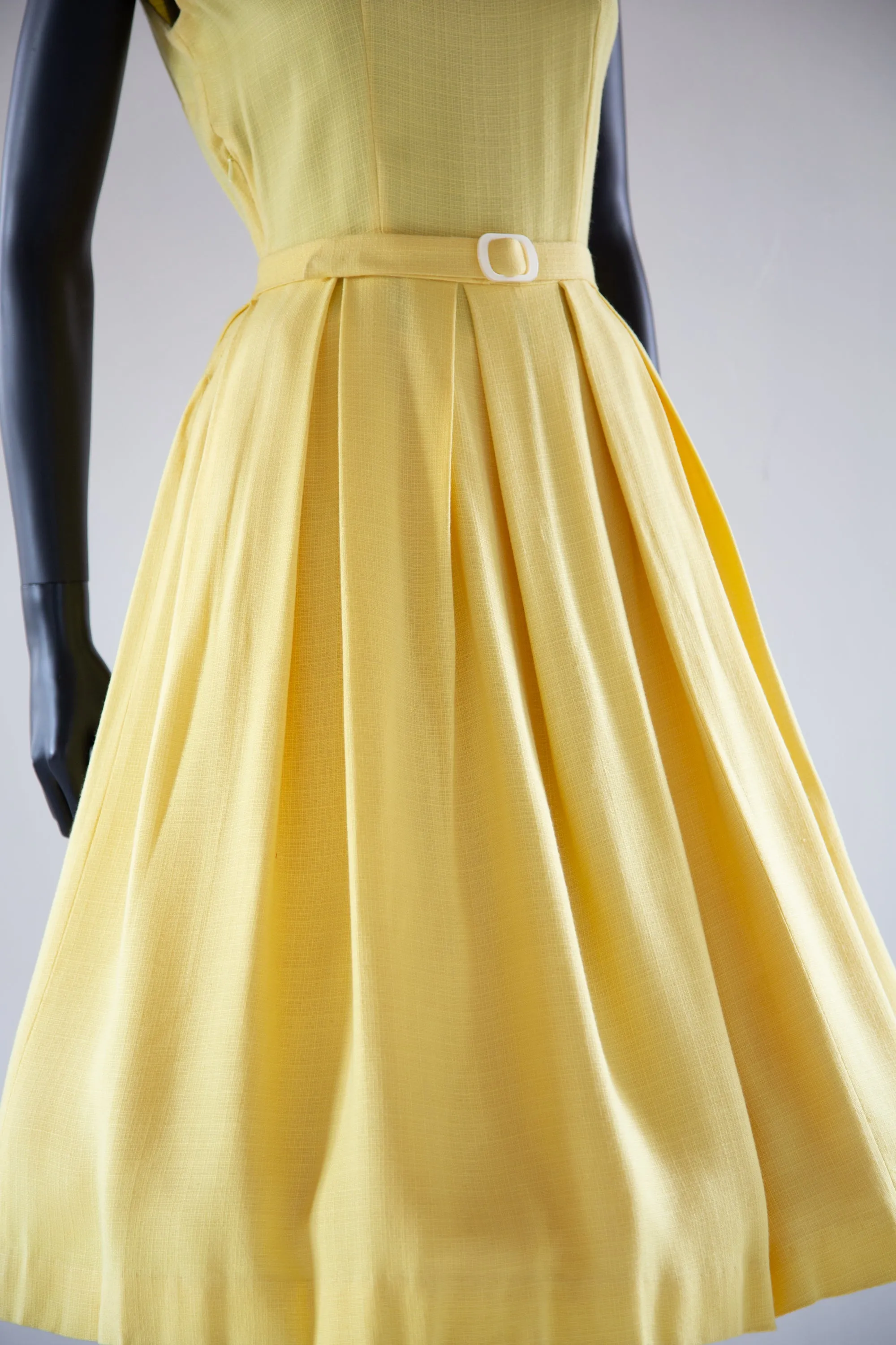 Vintage 1980s does 50s Yellow Linen Dress