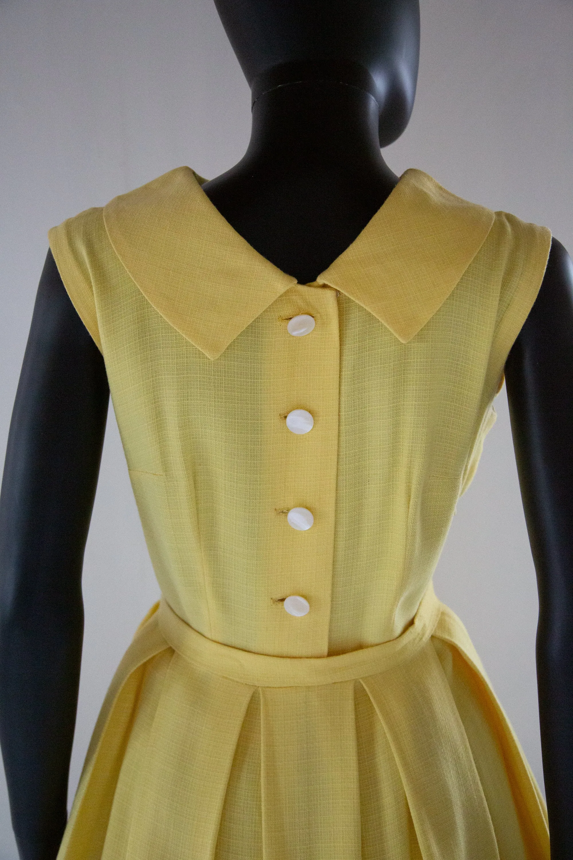 Vintage 1980s does 50s Yellow Linen Dress