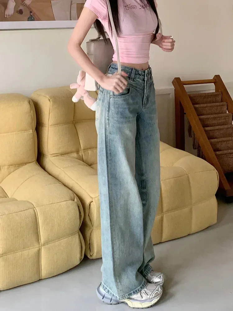 Vintage 90s Washed Baggy Wide-leg Jeans