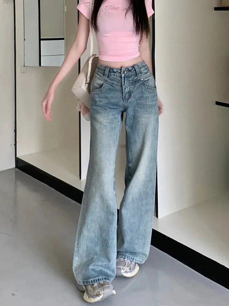 Vintage 90s Washed Baggy Wide-leg Jeans