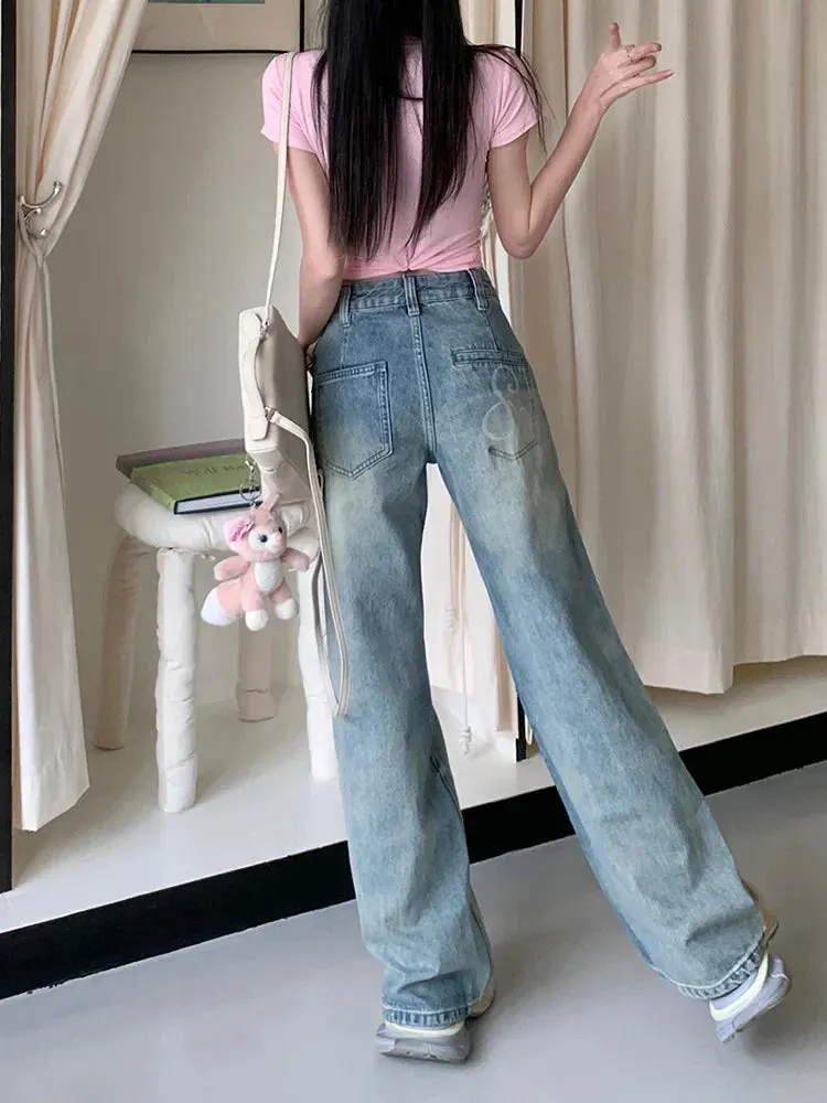 Vintage 90s Washed Baggy Wide-leg Jeans