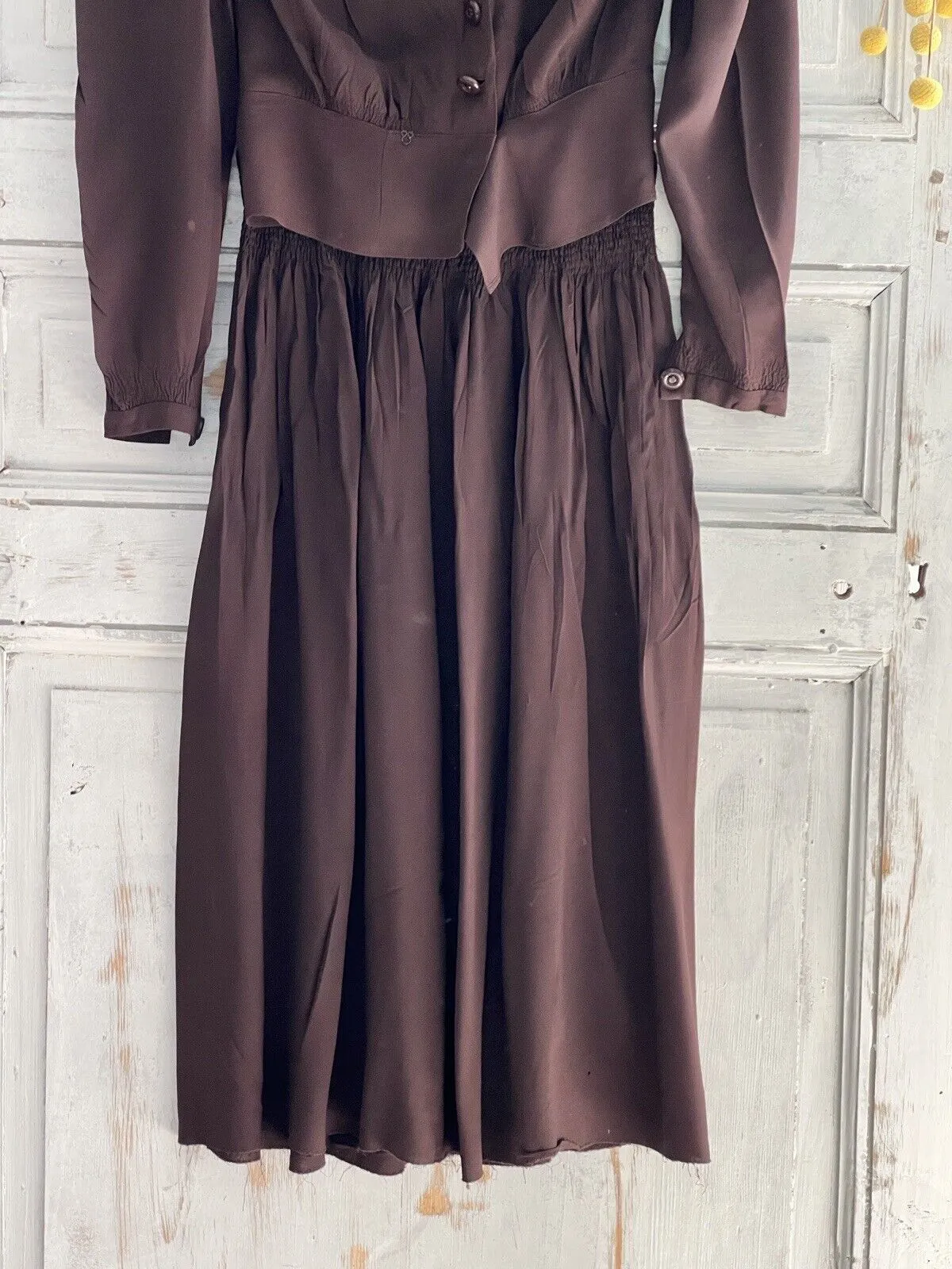 Vintage French woman brown acetate SET blouse PLEATED skirt c1940