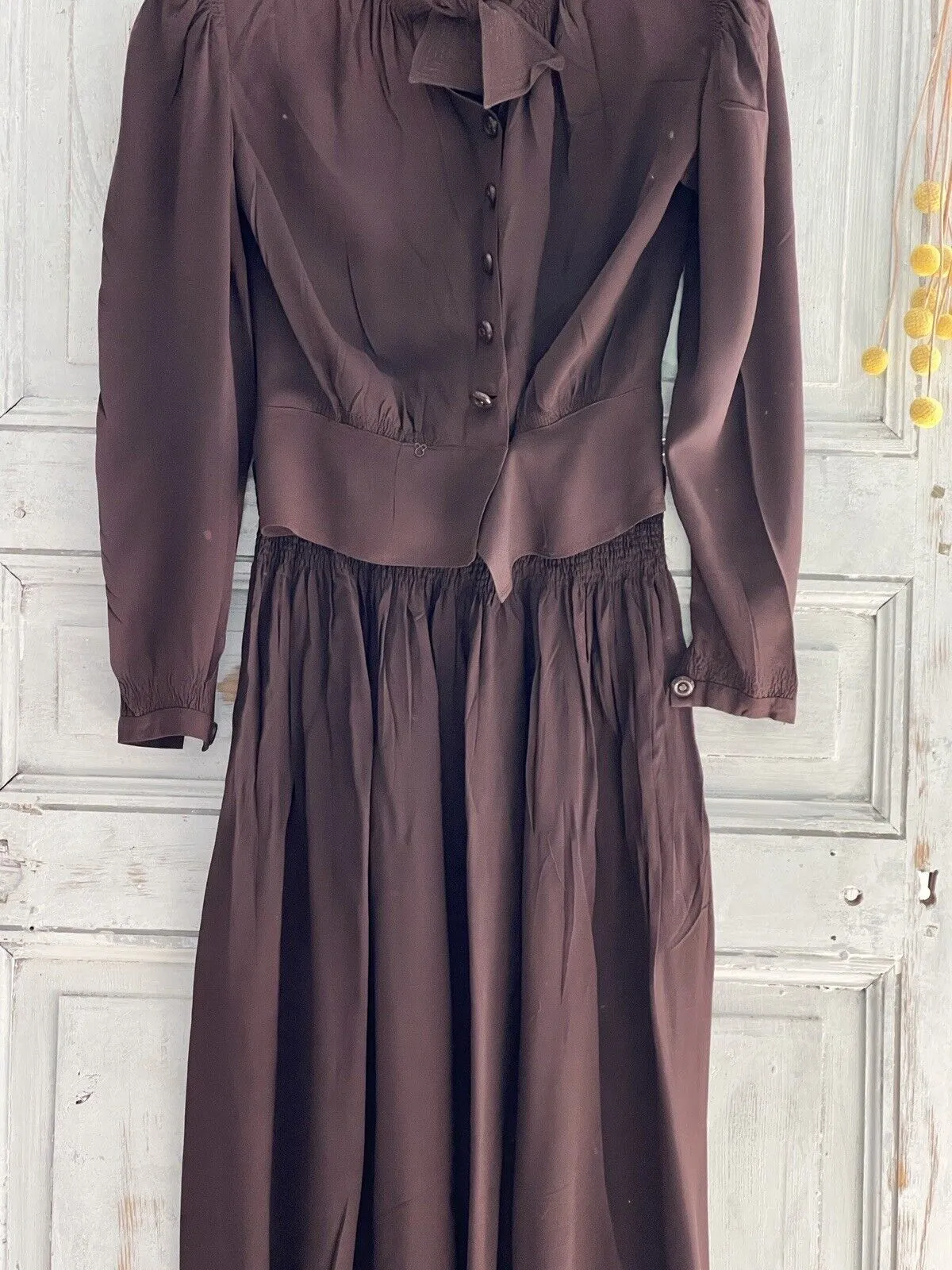 Vintage French woman brown acetate SET blouse PLEATED skirt c1940