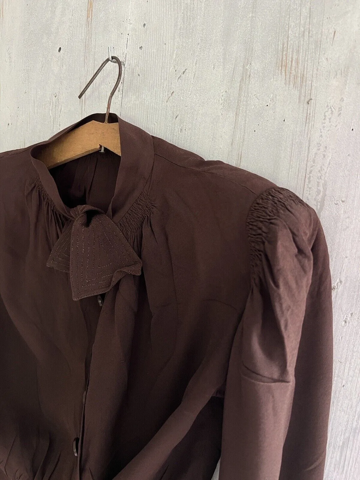 Vintage French woman brown acetate SET blouse PLEATED skirt c1940