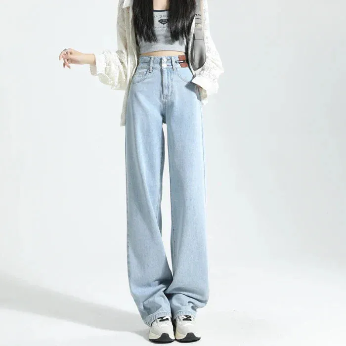 Vintage High-waisted Straight Female Spring New Thin Versatile Trailing Wide-Legged Jeans