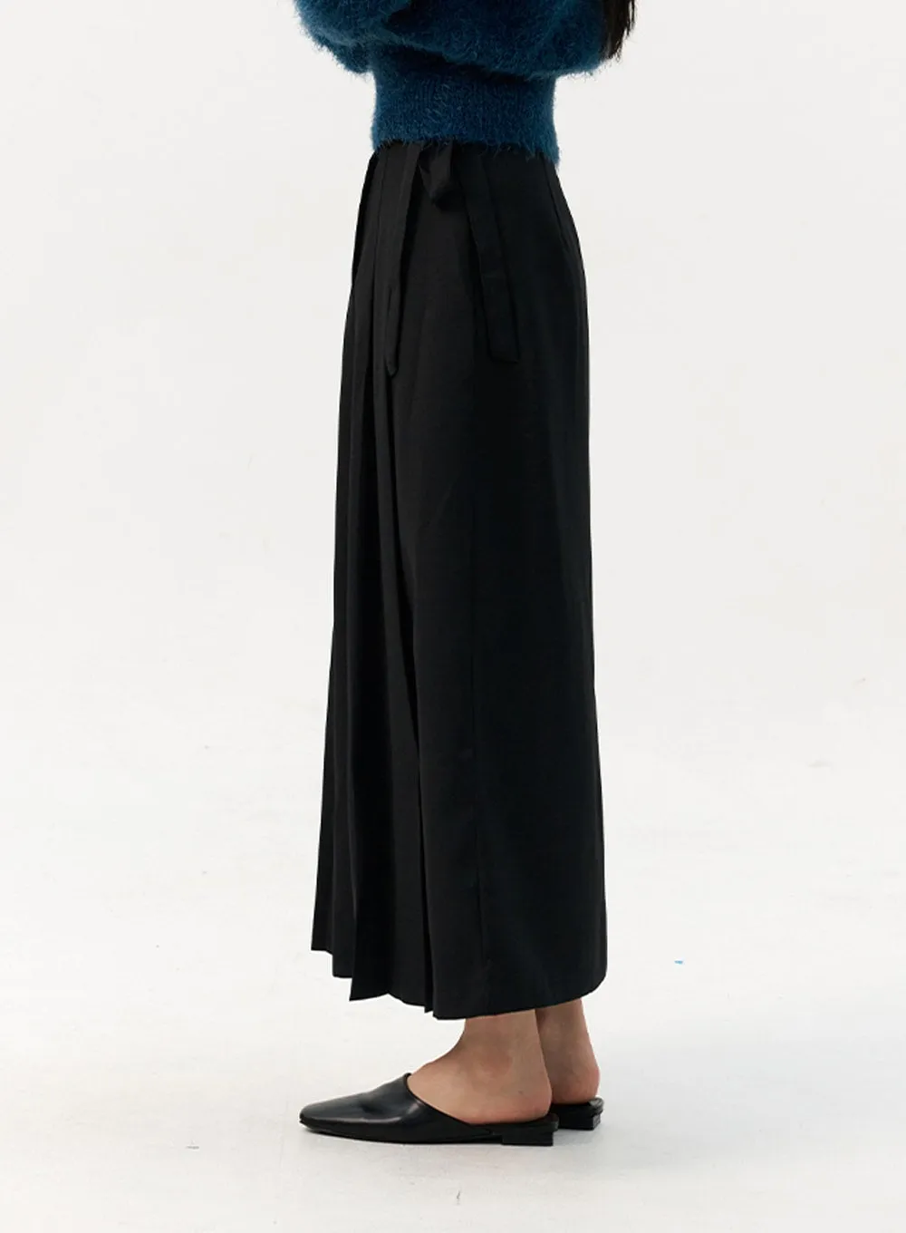 Waist Tie Pleated Maxi Skirt OJ318