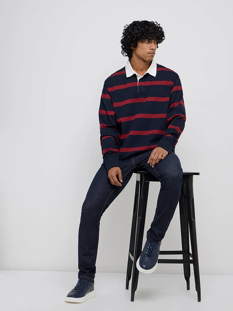 WES Casuals Red Striped Relaxed-Fit Sweater