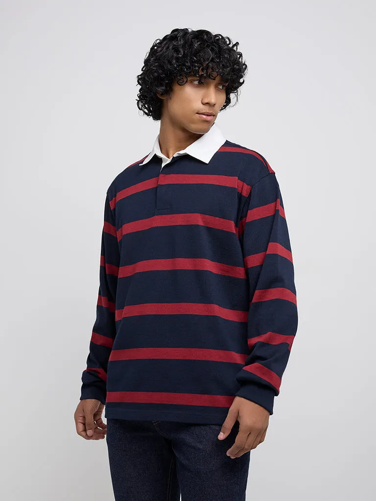 WES Casuals Red Striped Relaxed-Fit Sweater