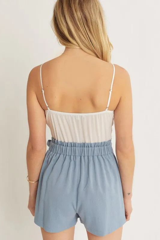 White & blue lace romper