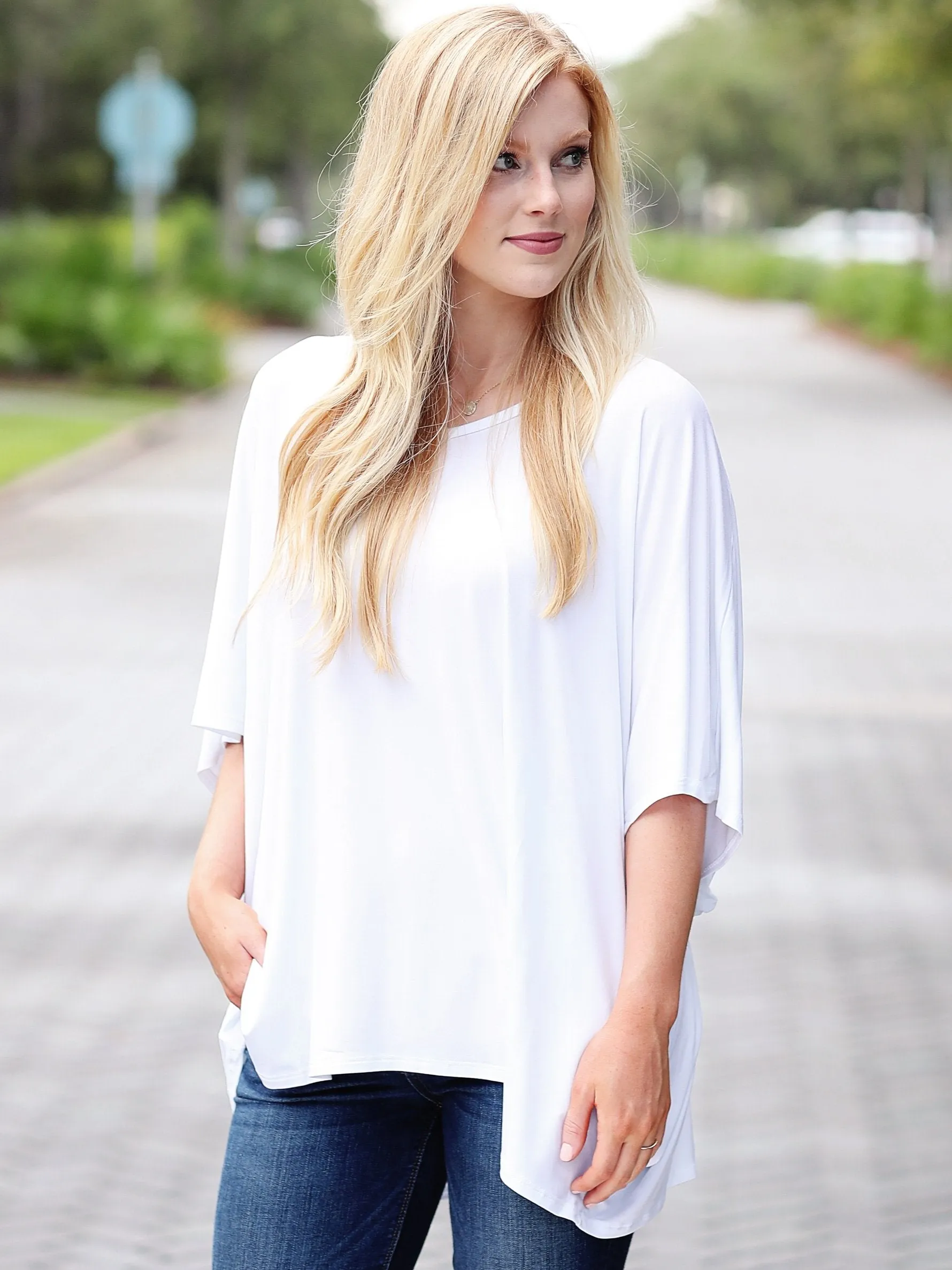 White DLMN Slouchy Oversized Top