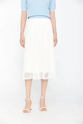 White Lace Pleated Skirt High Waist