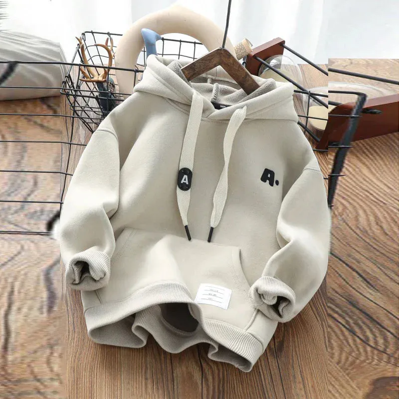 Winter Boys Hooded Sweatshirt Children Warm Thicken Hoodies 2024 New Kids Daily Casual Plus Velvet Coat Teens Fashion Clothing