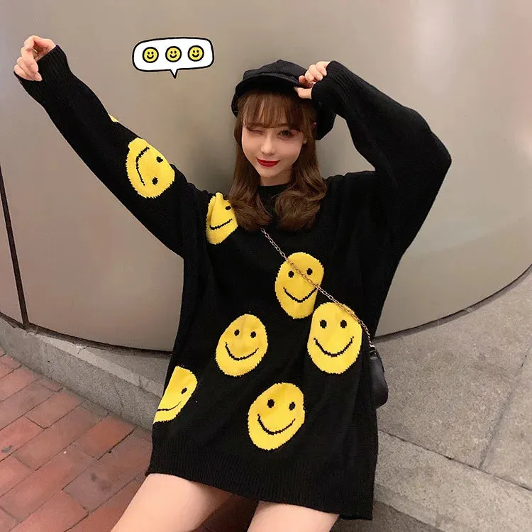 Winter Knitted Smiley Face Casual Sweater