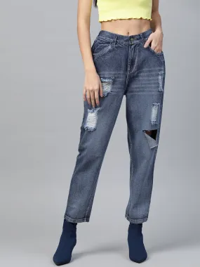 Women Blue High Rise Ripped Jeans