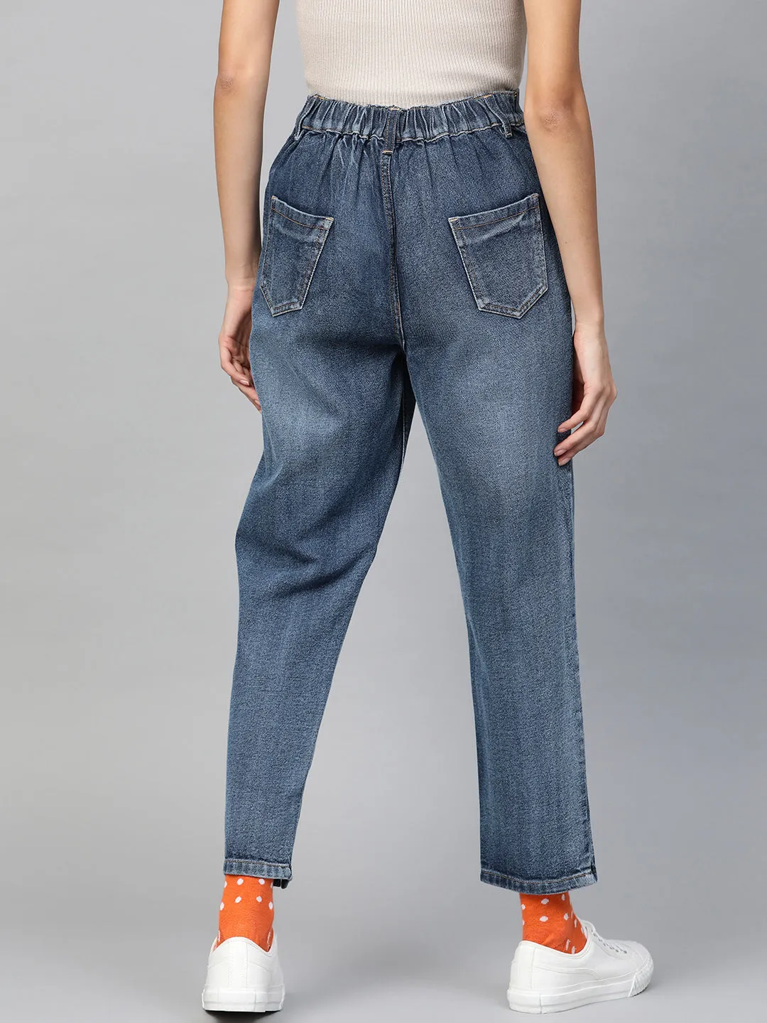 Women Blue High Waist Front Slit Jeans