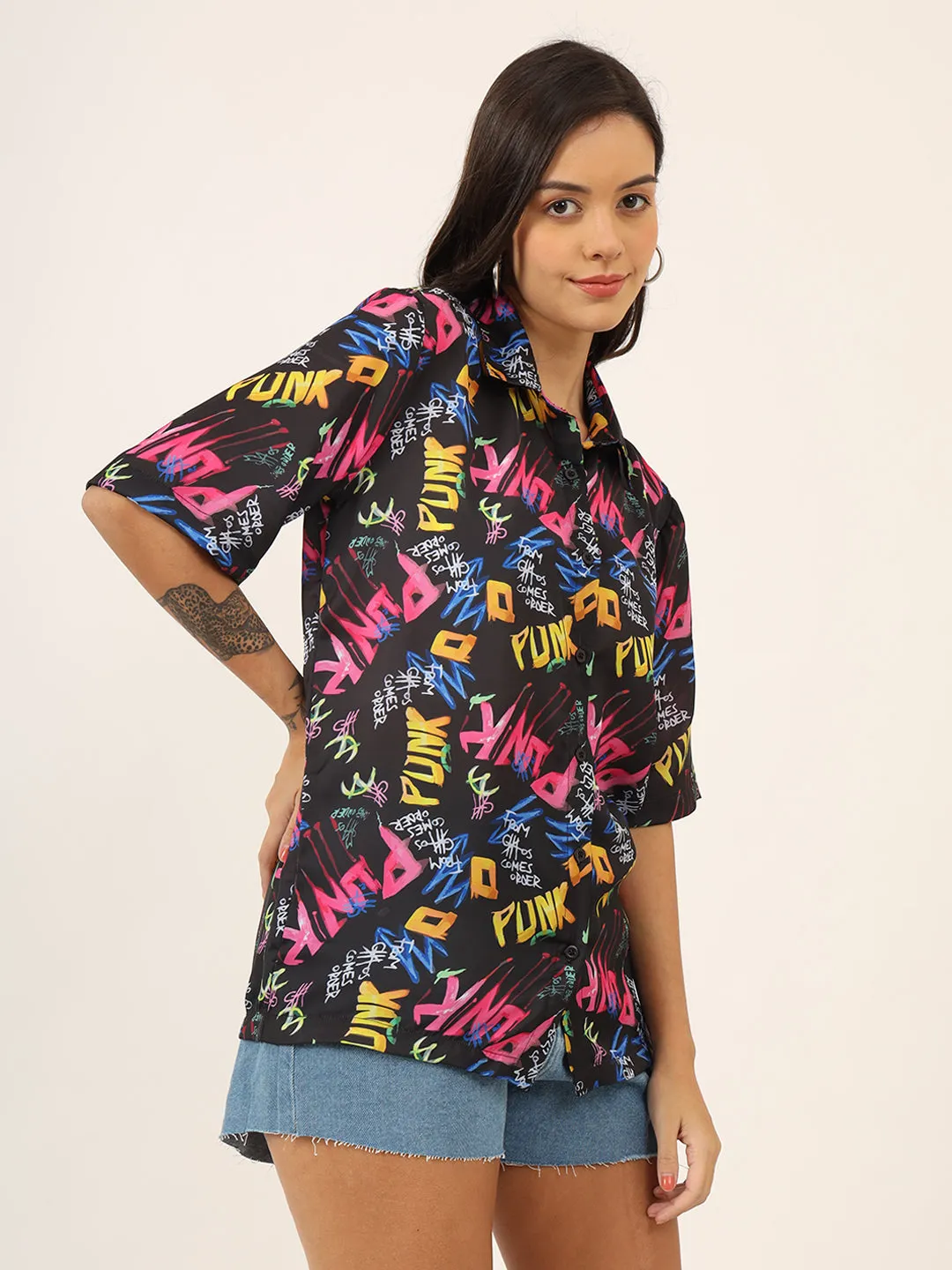 Women Classic Graphic Printed Oversize Shirt