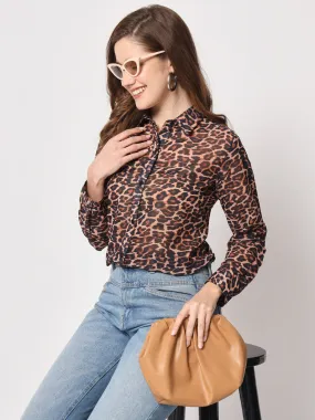 Women Classic Slim Fit Animal Printed Casual Shirt