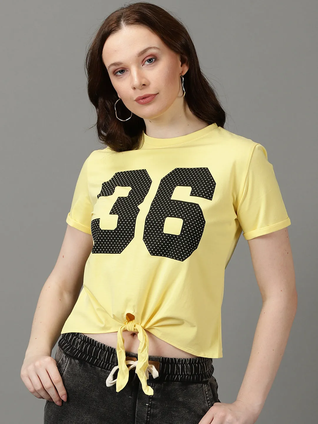 Women Printed Yellow Boxy Top